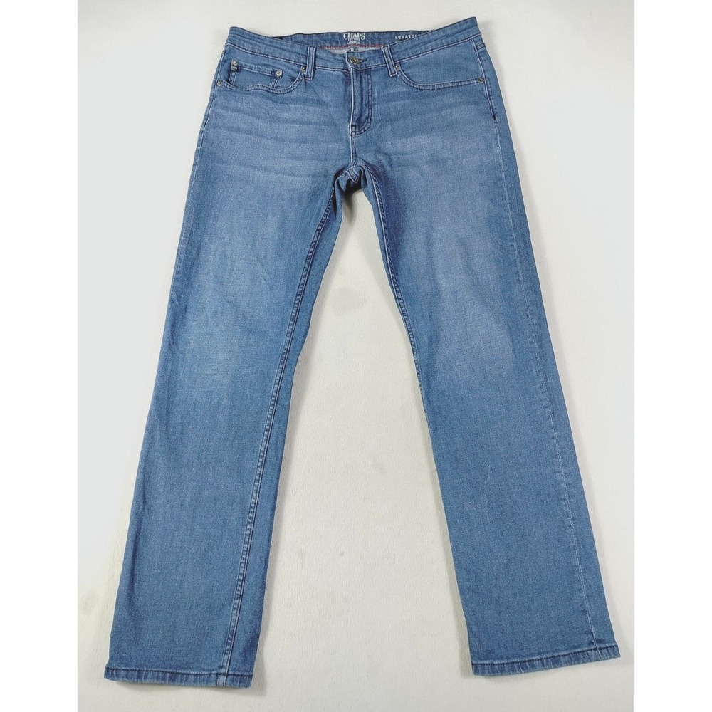 Chaps Straight Fit‎ Jeans Mens 34 Blue Medium Wash Stretch Denim Casual Office